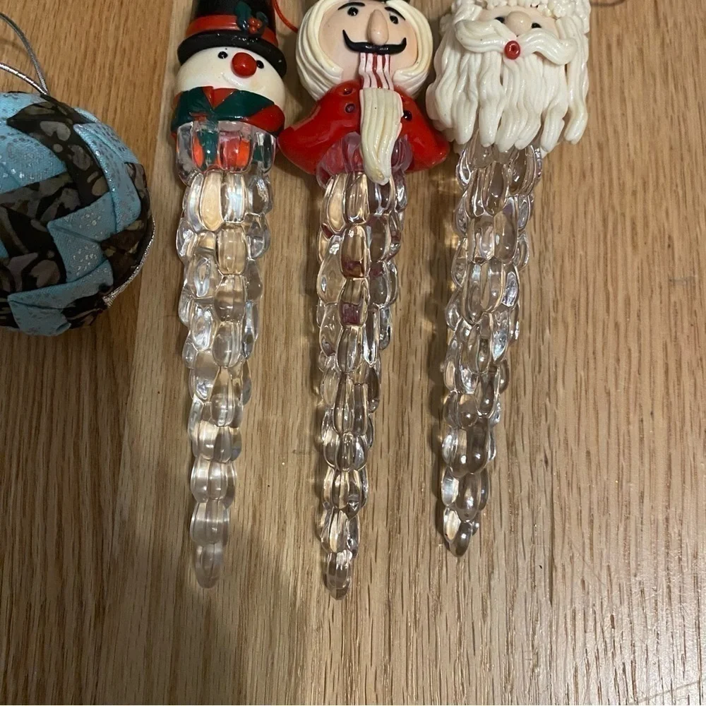 Vintage Christmas Ornament Bundle Blue Ball Icicle Snowman Nutcracker Santa
